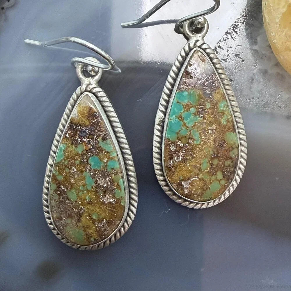 Sterling Southwestern Style Teardrop Royston Turquoise Dangle Earrings For Women